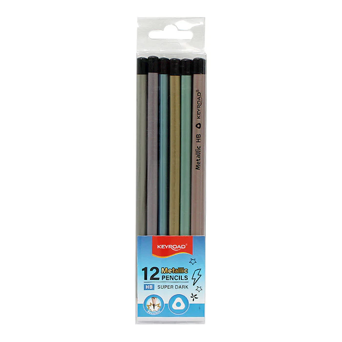 Box of 12 HB Black Lead Pencils – Metallic Finish