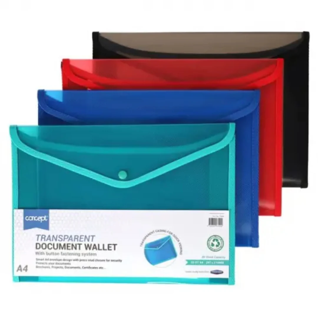 Concept A4 Button Document Wallet – 4 Assorted