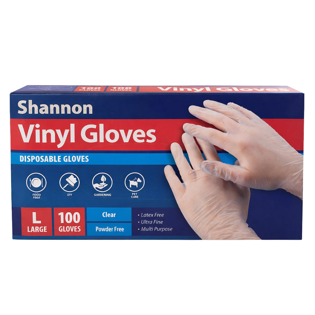 Clear Vinyl Gloves Powder-Free – Large