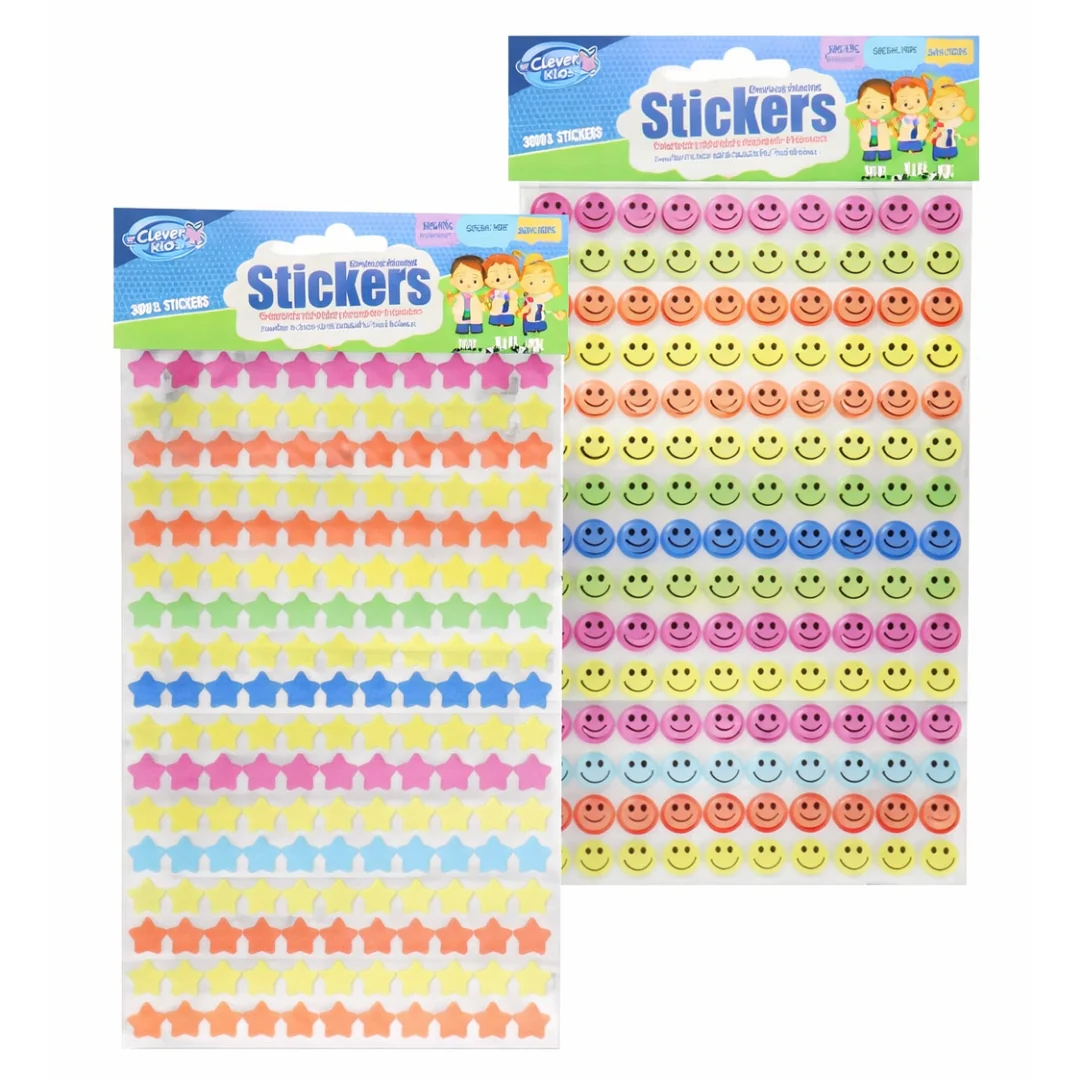 Clever Kidz 350-Pack Stars and Smileys Stickers Assorted