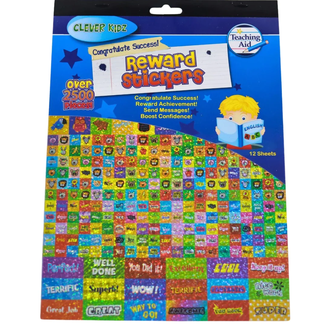 Clever Kidz Deluxe Reward Sticker Pad – 12 Sheets (2500+ Stickers)