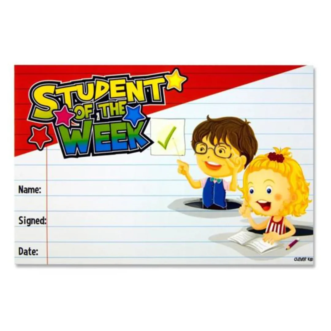 Clever Kidz Reward Certificates Student of the Week Pack of 25