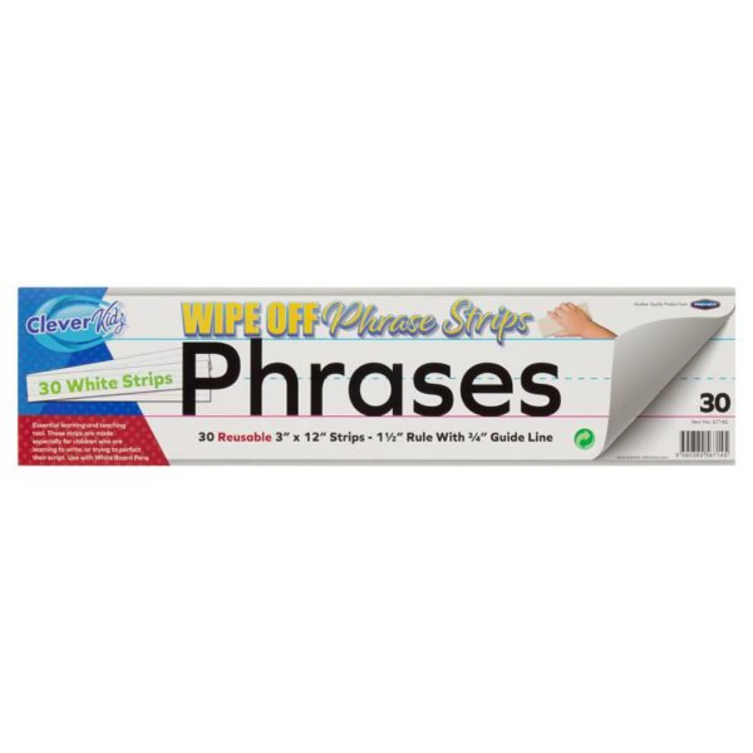 Clever Kidz Wipe-Off Phrase Strips – Pack of 30 (3"×12")