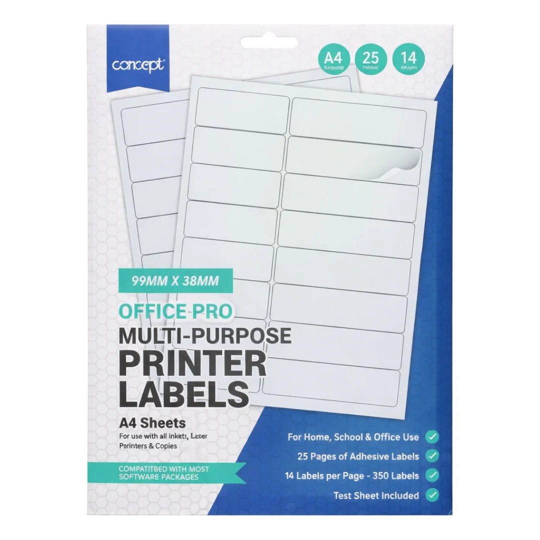 Concept Office Pro A4 Multi-Purpose Printer Labels 25 Sheets 14 Labels 99mm x 38mm