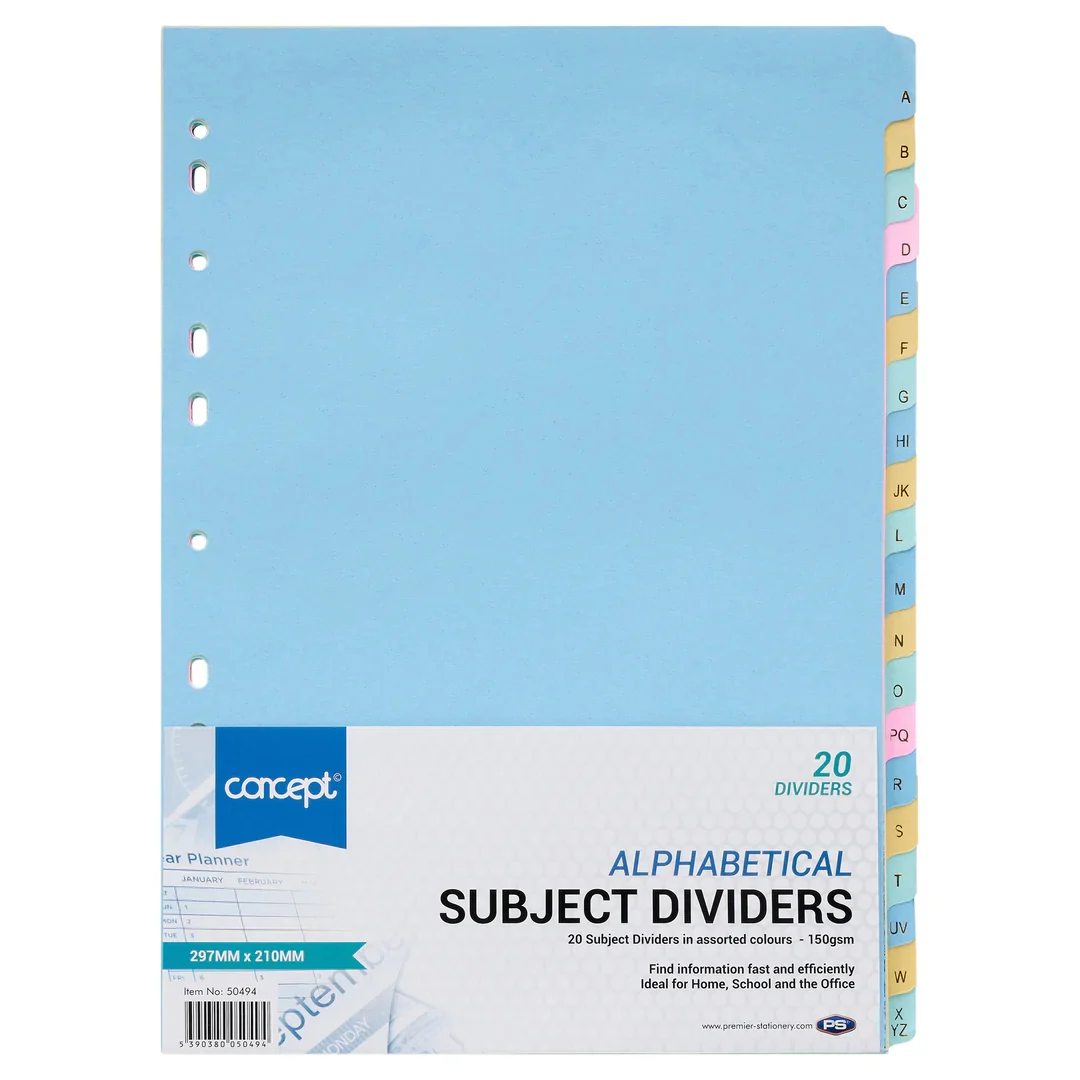 Concept Alphabetical Subject Dividers 150 GSM 20 Parts