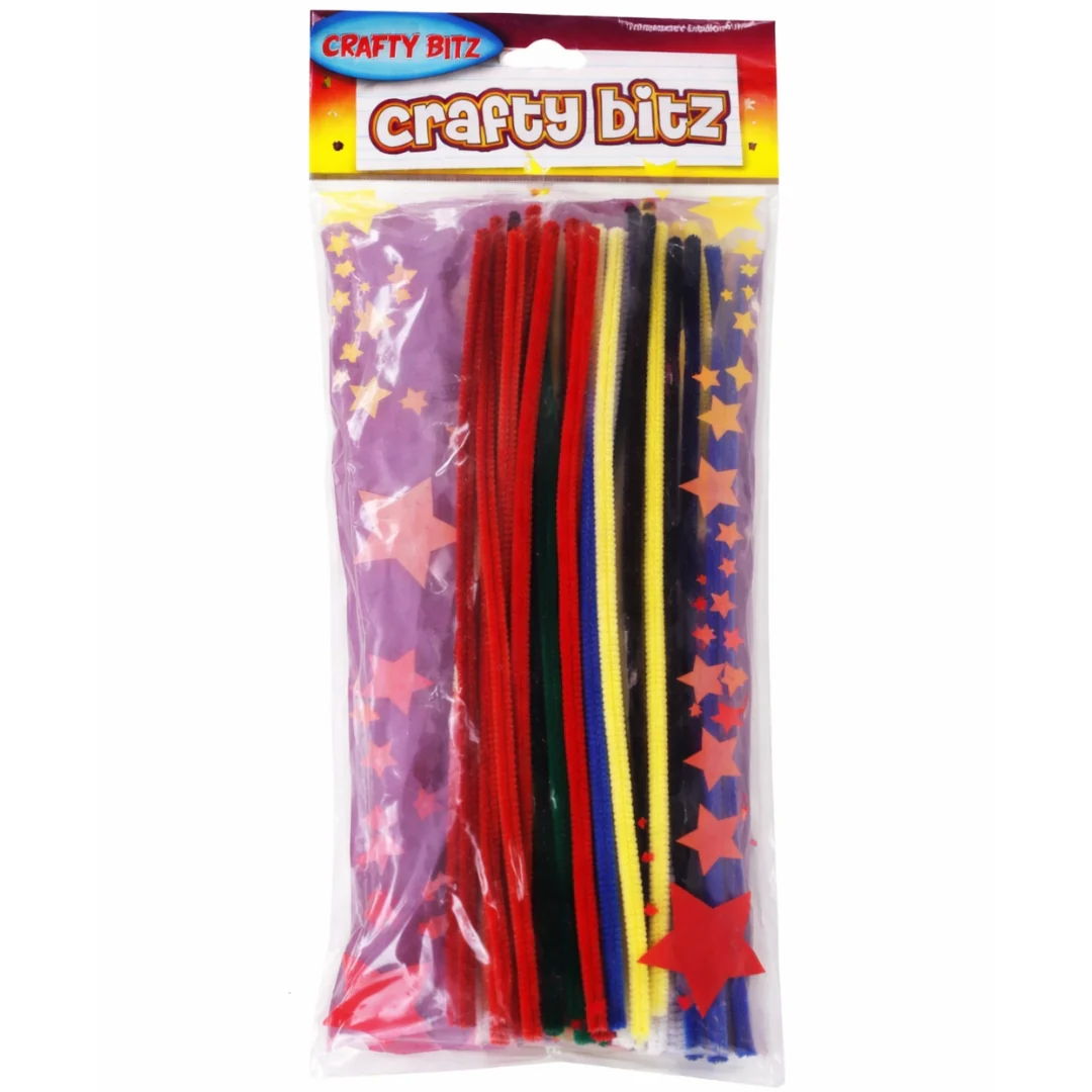 Crafty Bitz Chenille Pipe Cleaners – Vivid (Pack of 42, 12")