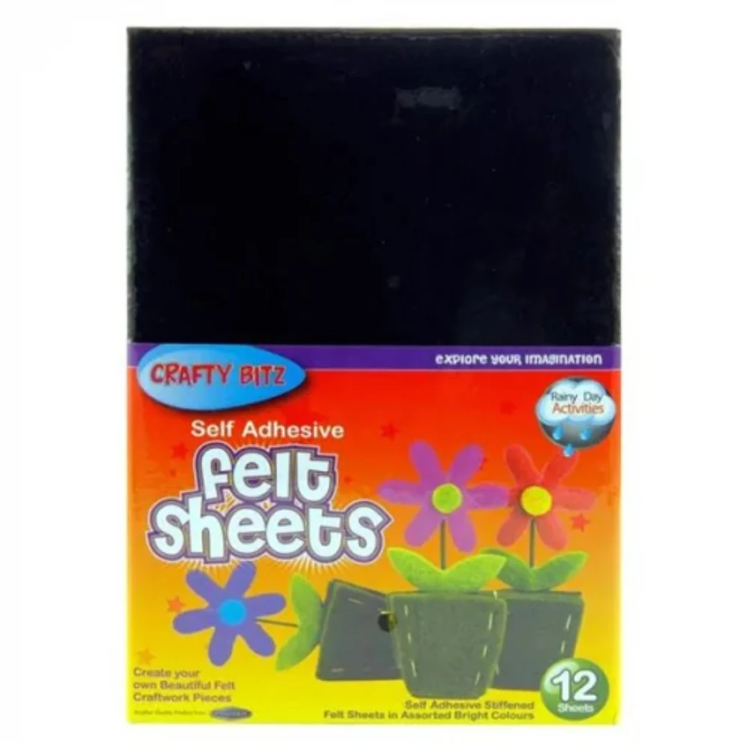 Crafty Bitz Pack of 12 Self-Adhesive Felt Sheets 9" x 6"