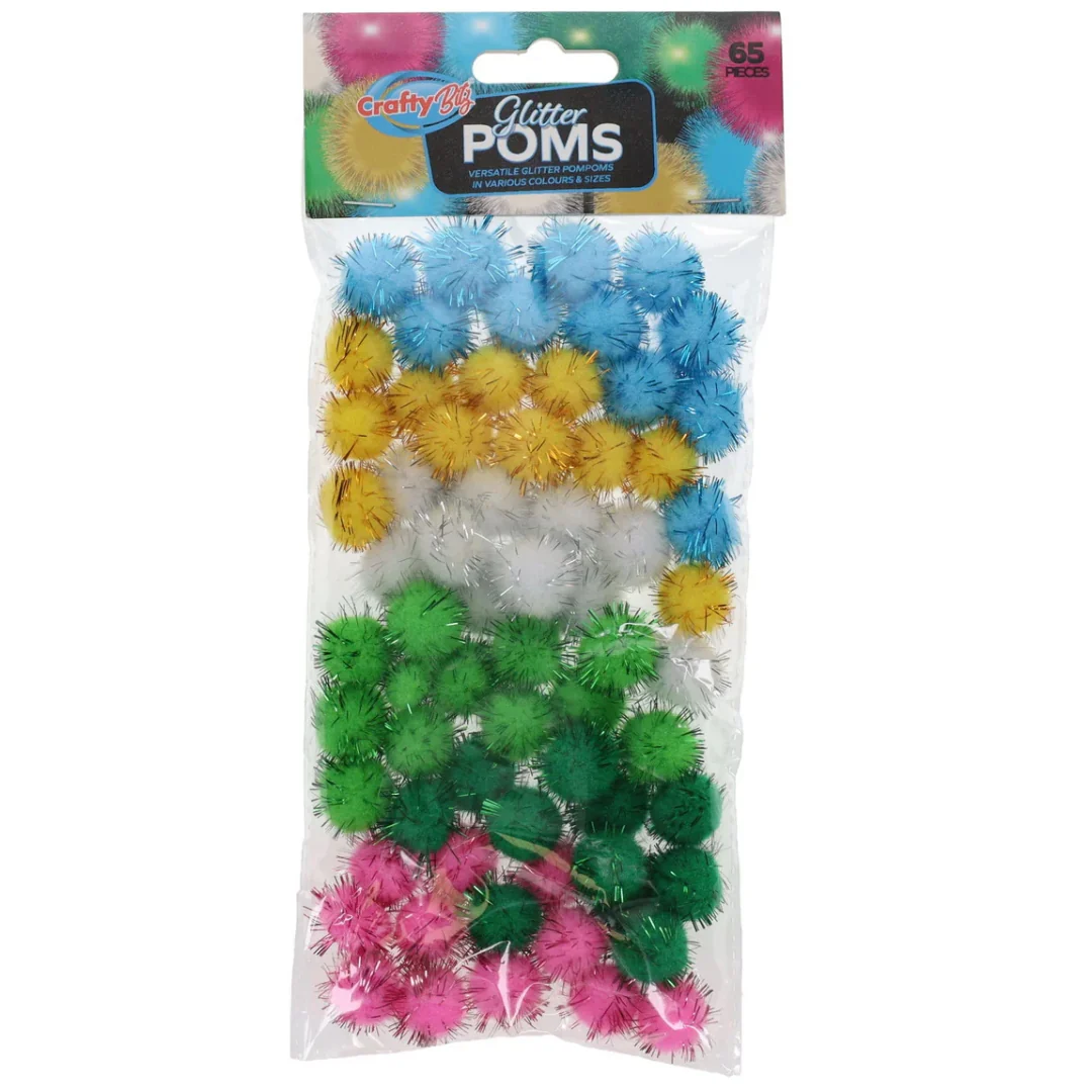 Crafty Bitz Pack of 65 Glitter Pom Poms