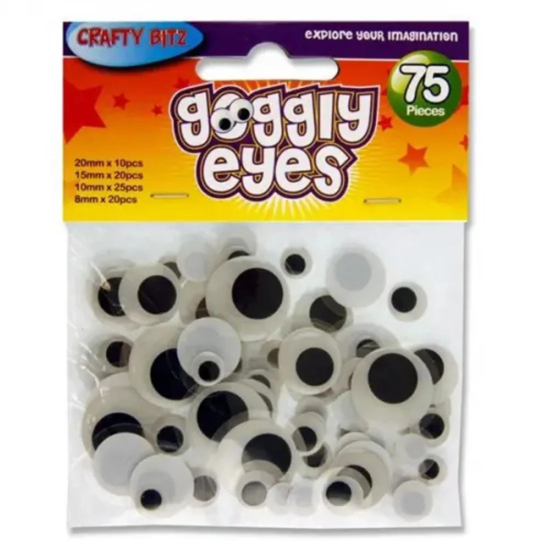 Crafty Bitz Pack of 75 Self-Adhesive Goggly Eyes – Assorted Sizes