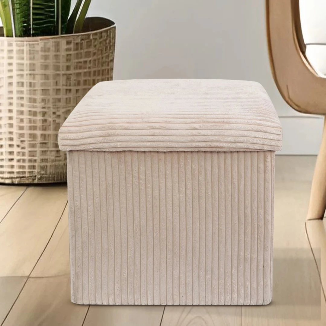 Cream Corduroy Foot Stool - Image 2