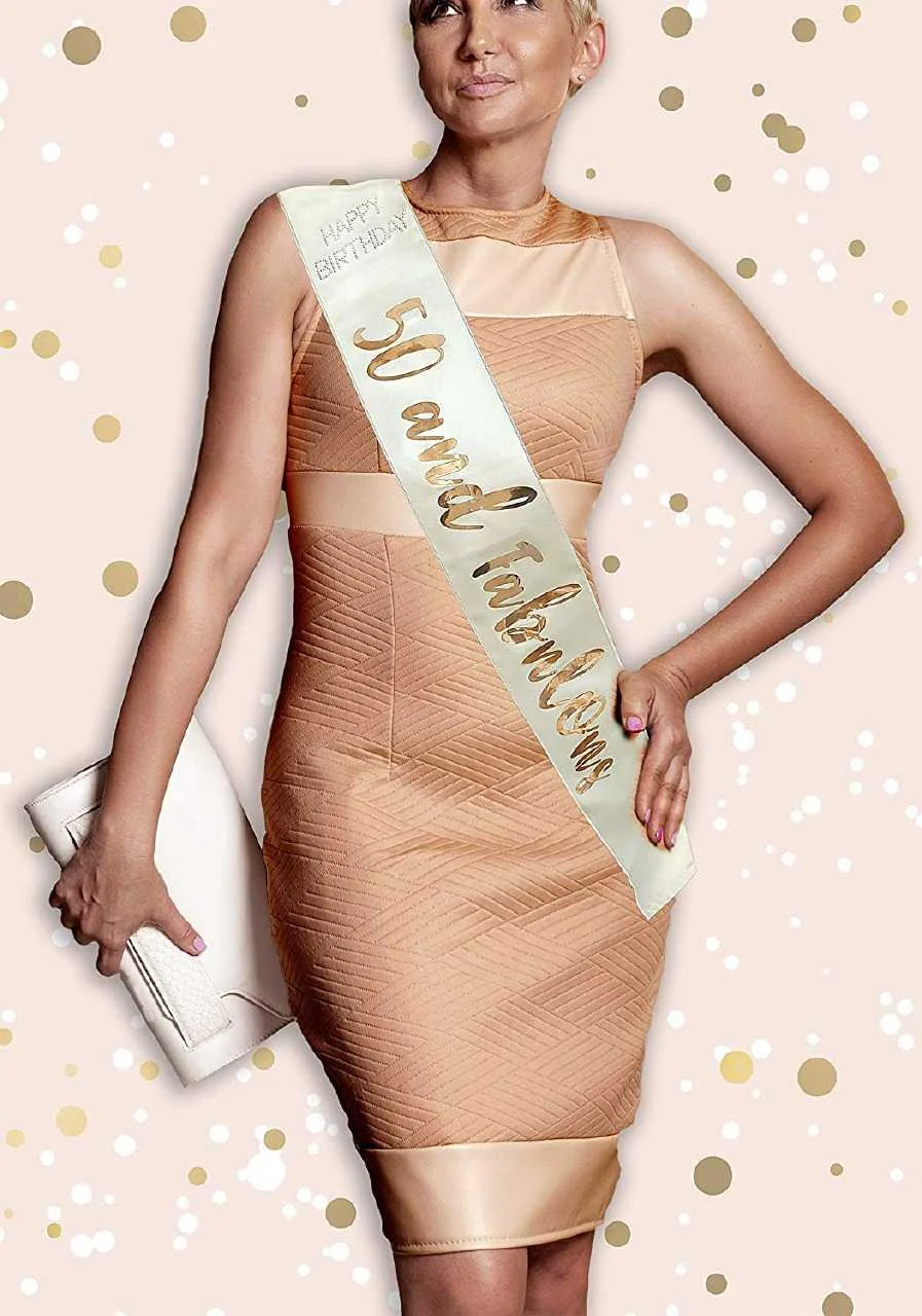 Cream & Gold 50th Birthday Sash