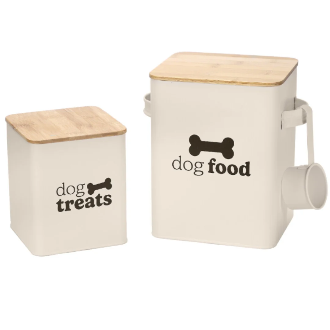 Cream Set of 2 Dog Food Tins with Scoop