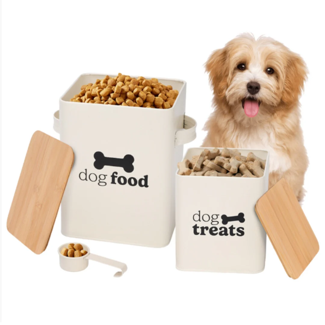 Cream Set of 2 Dog Food Tins with Scoop - Image 2
