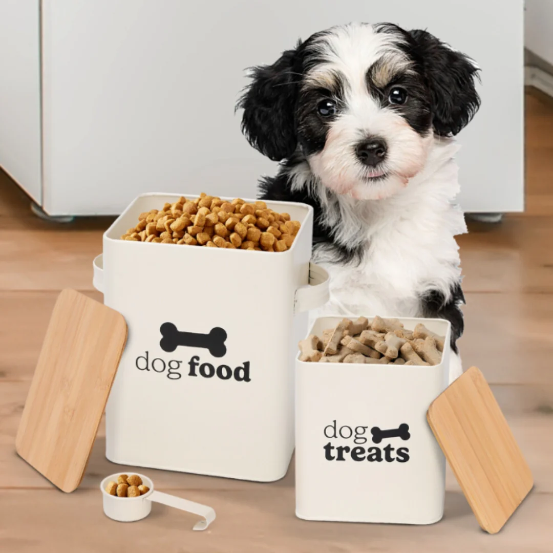 Cream Set of 2 Dog Food Tins with Scoop - Image 3
