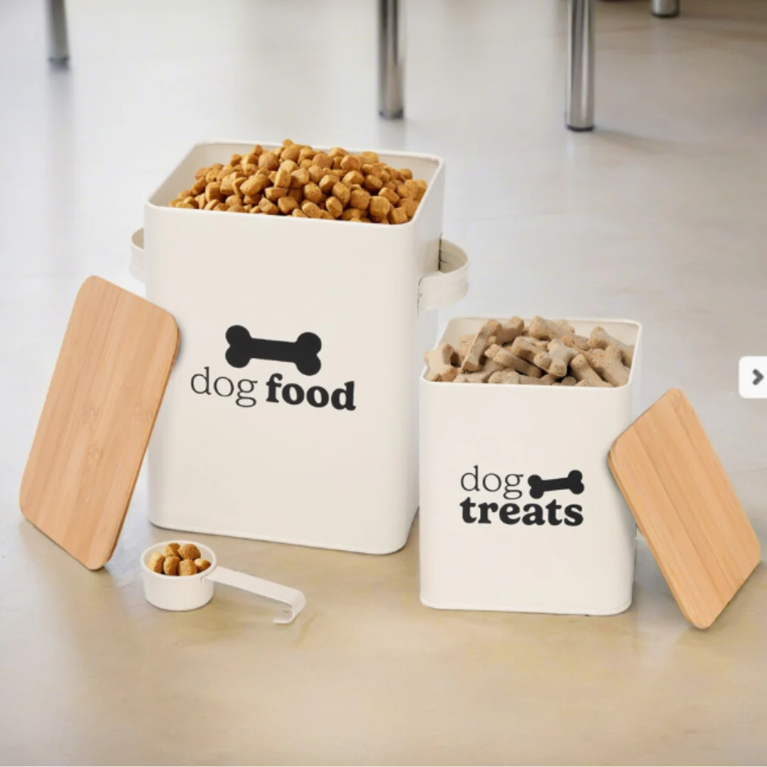 Cream Set of 2 Dog Food Tins with Scoop - Image 4
