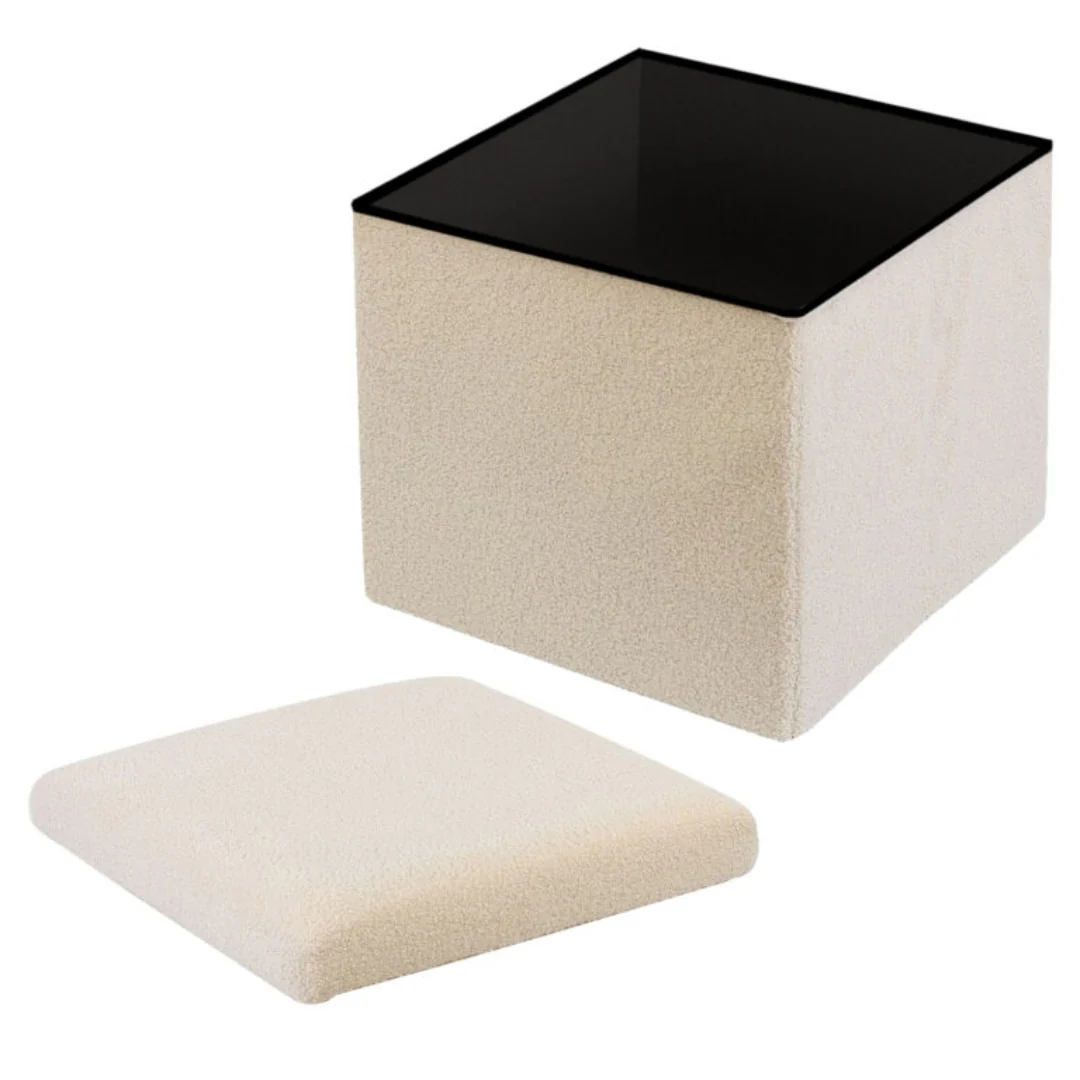 Cream Teddy Boucle Foot Stool - Image 2