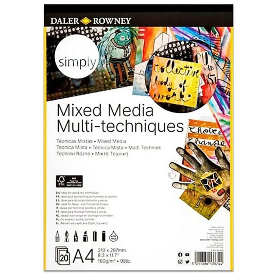 Daler Rowney Simply A4 Mixed Media Pad 30 Sheets - Multi-Technique Art Paper 160gsm