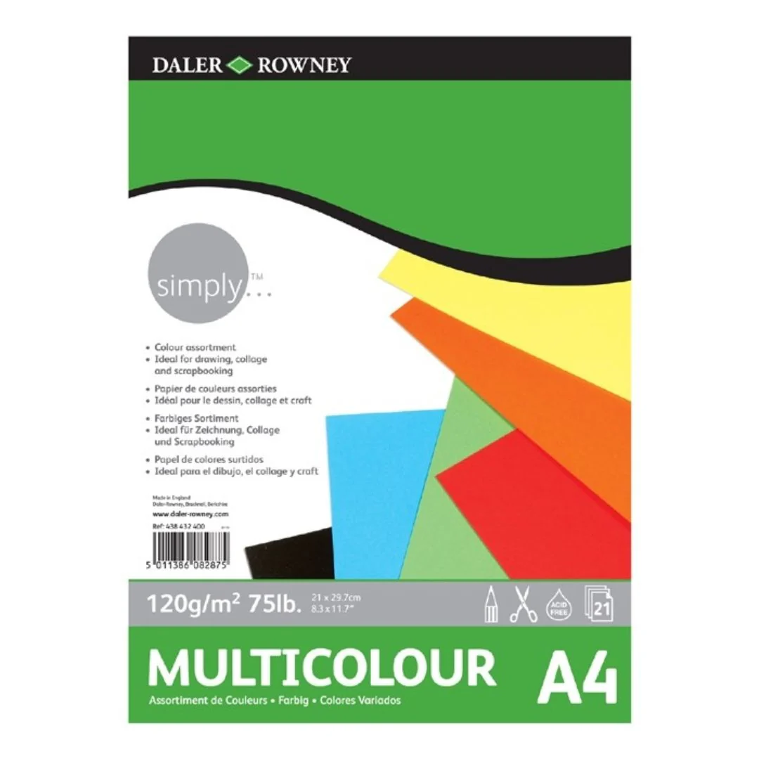 Daler Rowney Simply A4 Multicolor Paper Pad 21 Sheets - 120gsm Color Craft Paper
