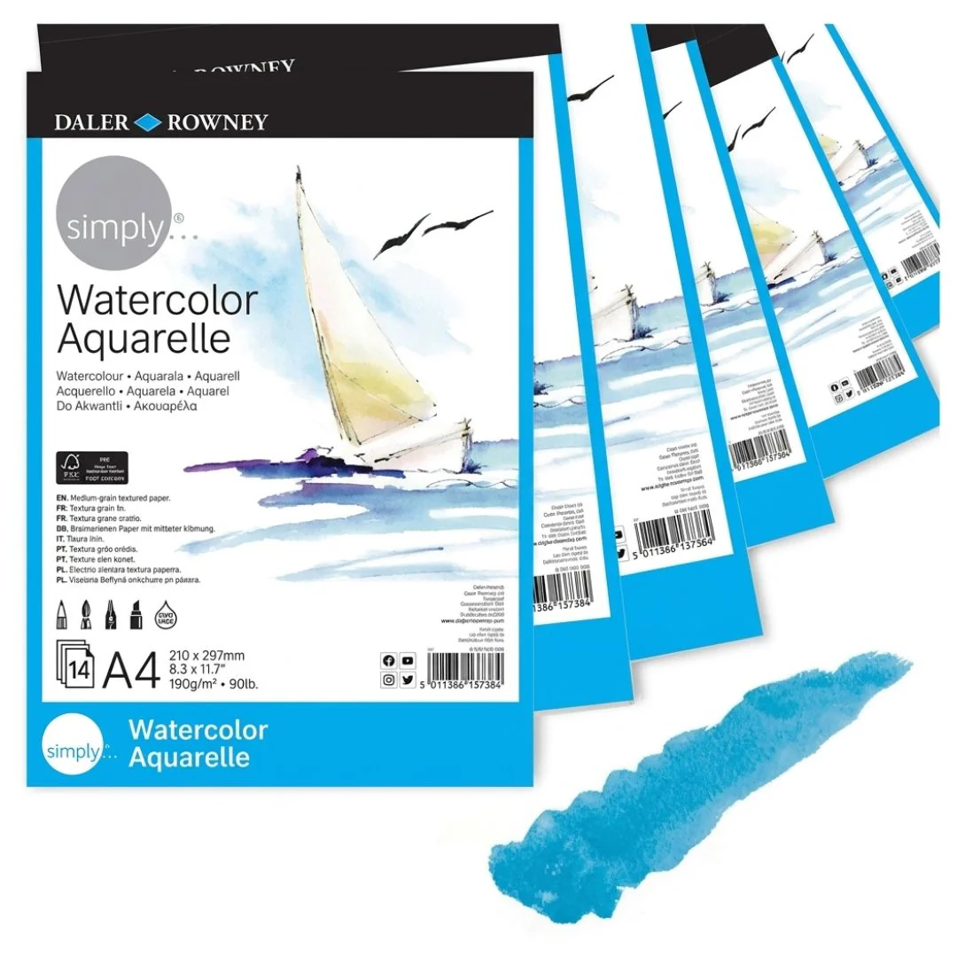 Daler Rowney Simply A4 Watercolor Pad 14 Sheets - 300gsm Acid-Free Paper