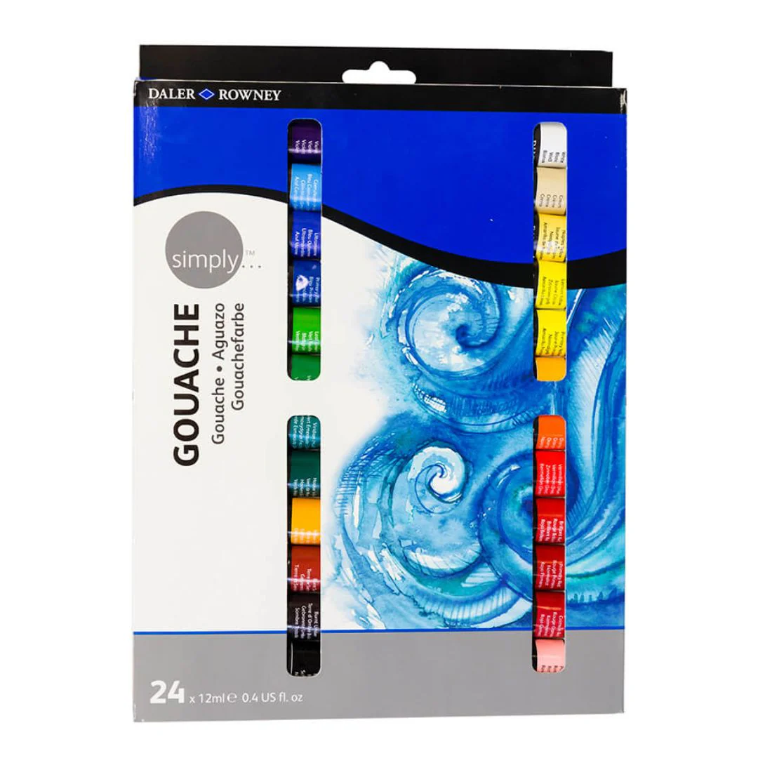 Daler Rowney Simply Gouache Paint Set 24 x 12ml - Opaque Watercolor Artist Colors