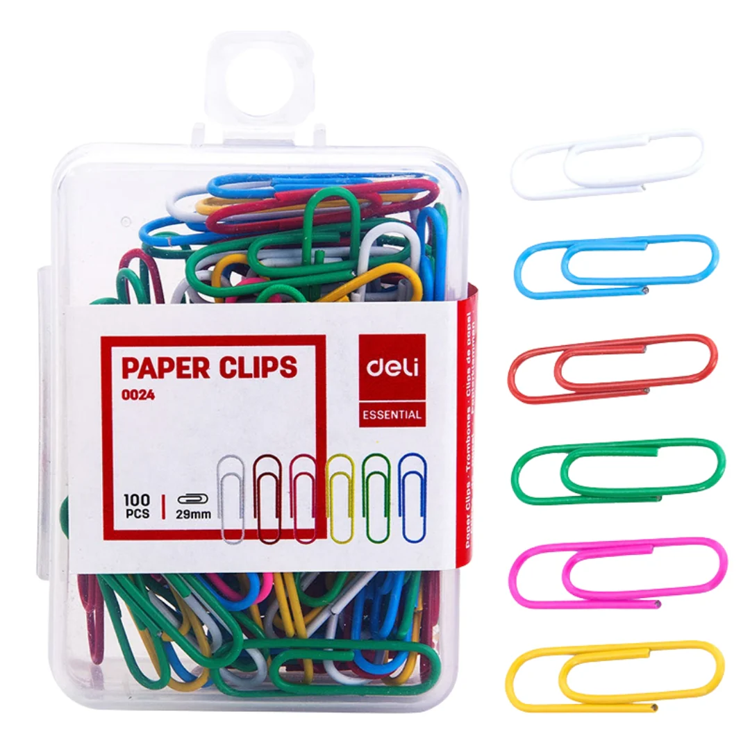 Deli 100 x 29mm Coloured Paper Clips
