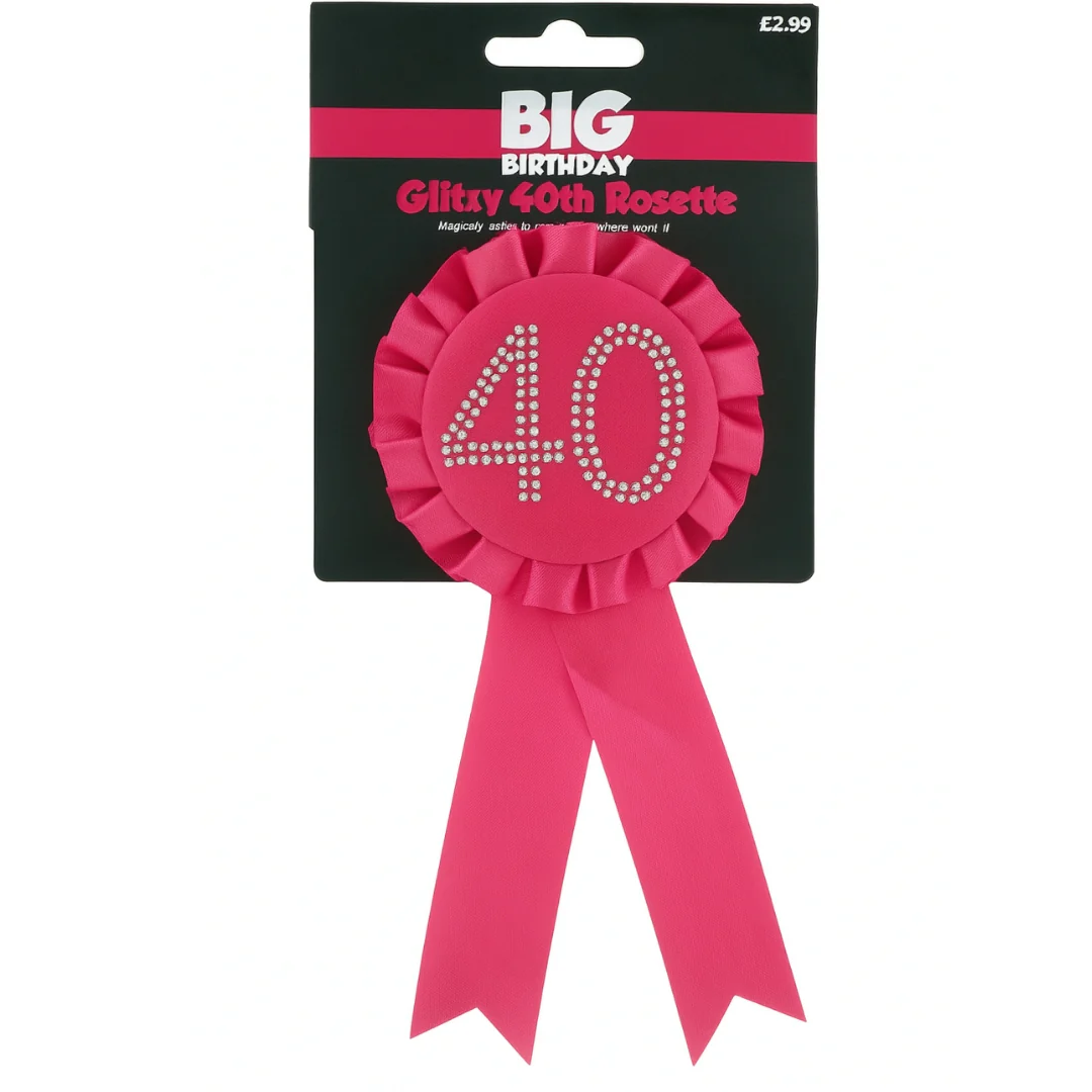 Diamante Hot Pink 40th Birthday Rosette