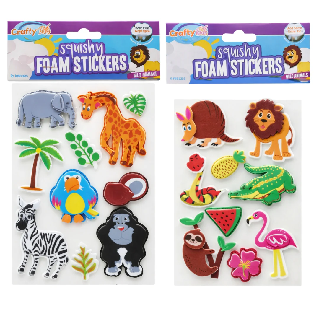 Crafty Bitz Assorted Squishy Foam Stickers Wild Animals - Pack of 10