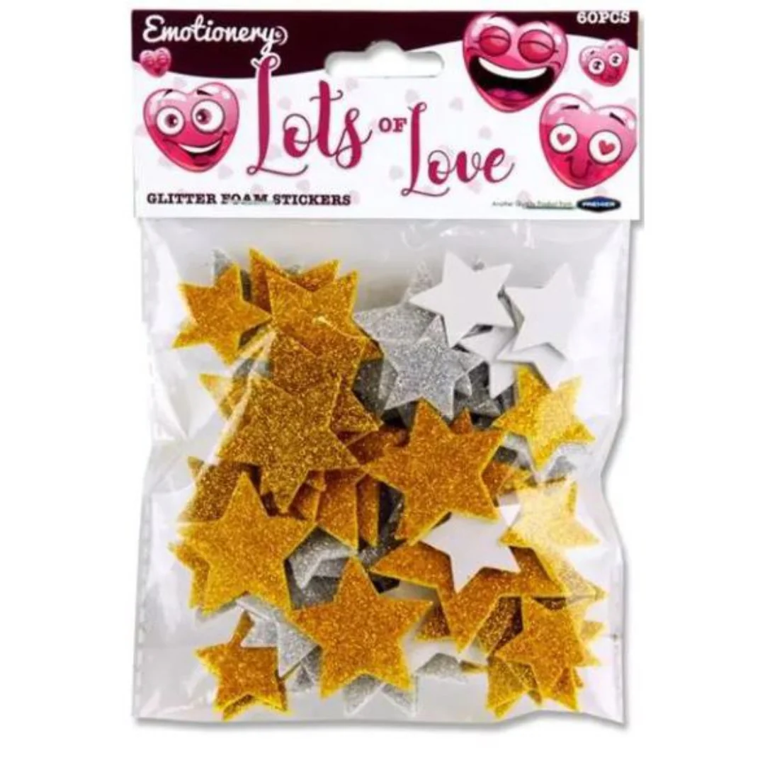 Emotionery Glitter Foam Stickers Lots of Love Stars 60pk