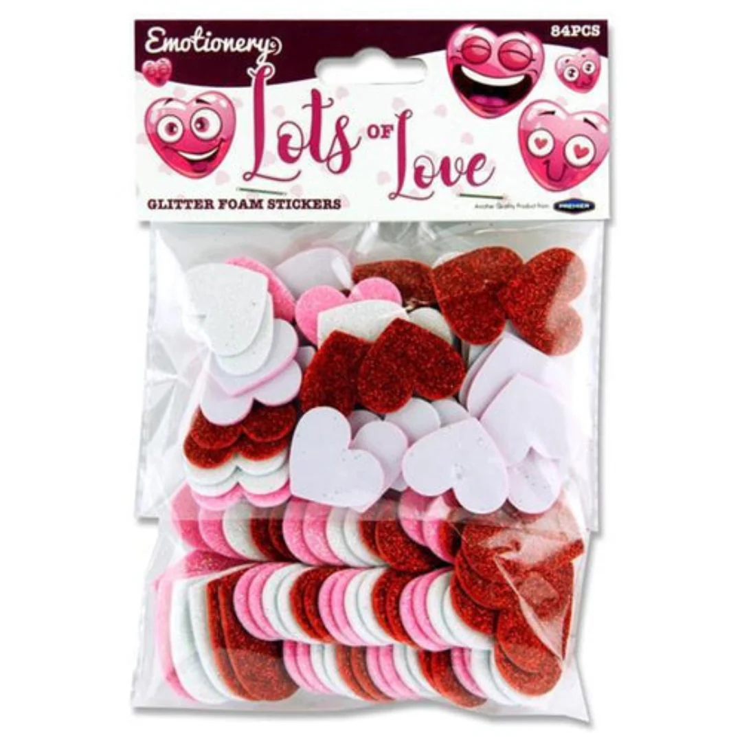 Emotionery Glitter Foam Stickers Lots of Love Hearts 84pk