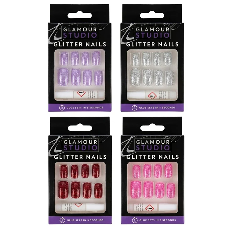 False Nails with Glue in Box – 24 Pieces