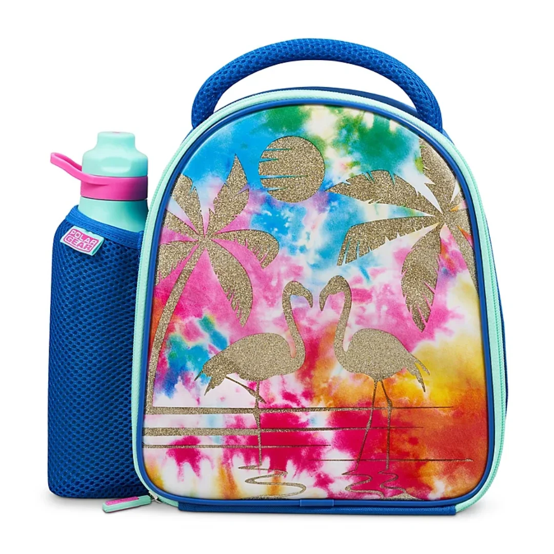 Flamingo Glitter Rome Cool Bag Set with 600ml Bottle