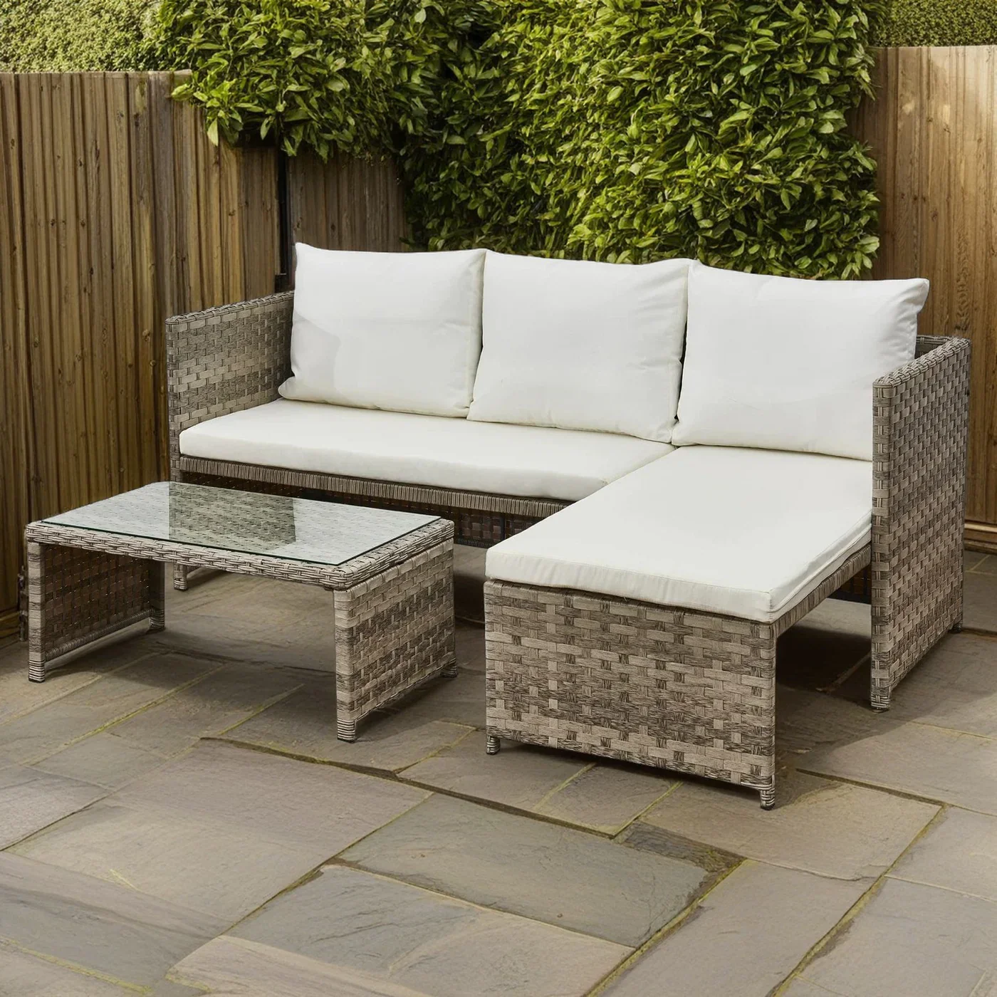 Florence 3 Seater Rattan Outdoor Cream Corner Sofa Set