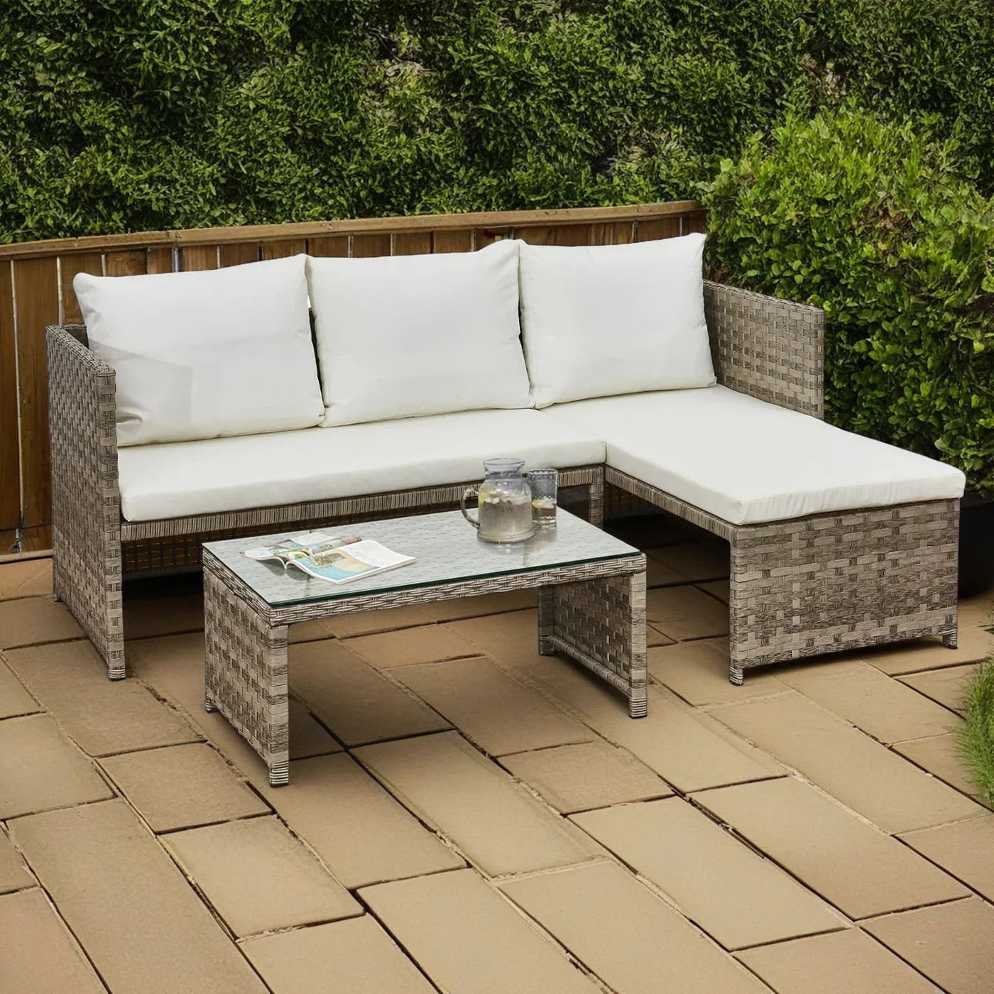 Florence 3 Seater Rattan Outdoor Cream Corner Sofa Set - Image 2