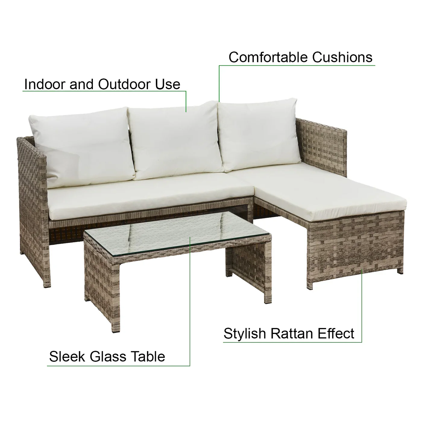Florence 3 Seater Rattan Outdoor Cream Corner Sofa Set - Image 4