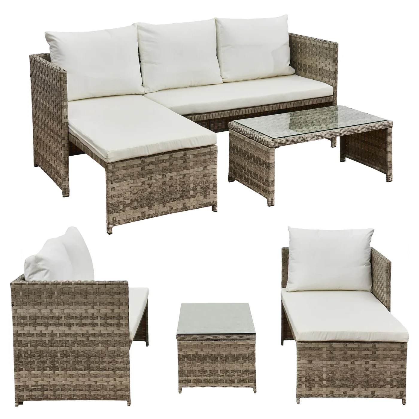 Florence 3 Seater Rattan Outdoor Cream Corner Sofa Set - Image 5
