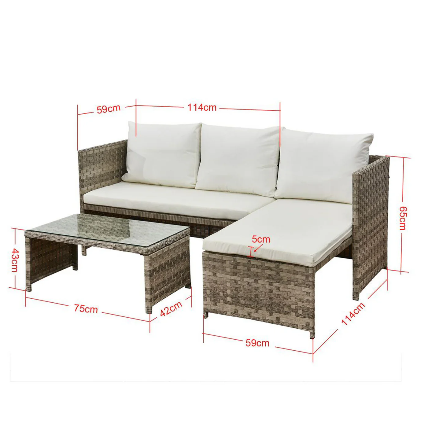 Florence 3 Seater Rattan Outdoor Cream Corner Sofa Set - Image 6