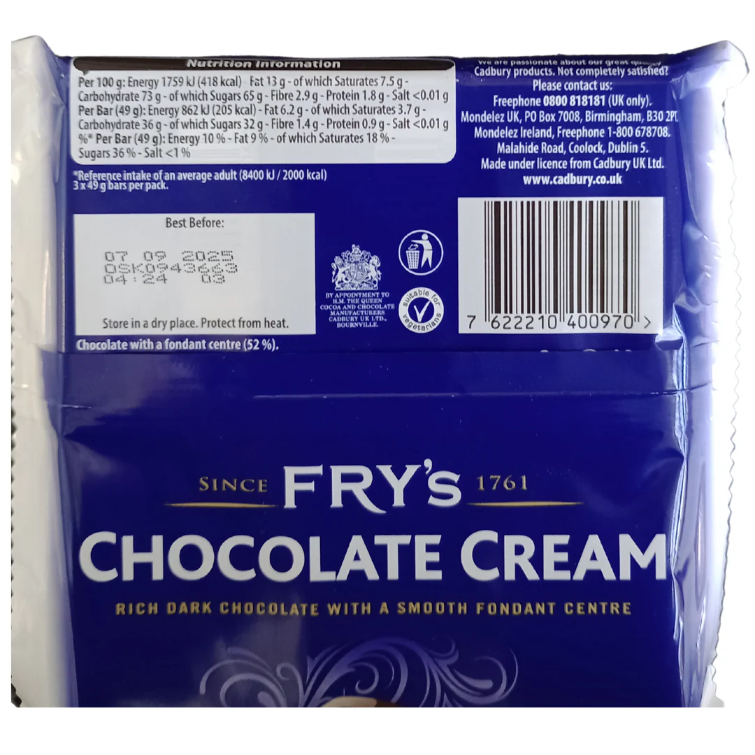 Fry’s Chocolate Cream 3-Pack 147g - Image 2