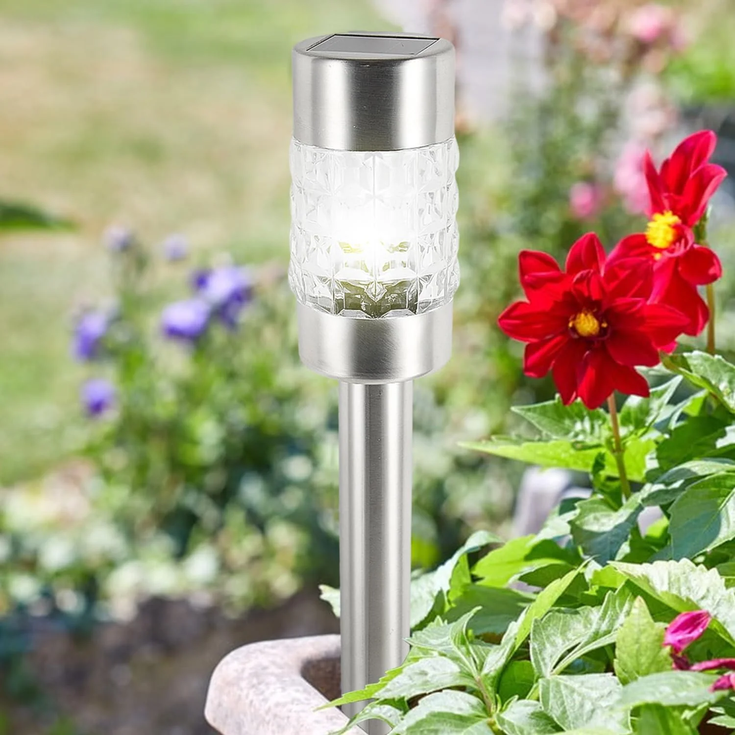 Giant Solar Bollard Stake Light Stainless Steel - Outdoor Garden Pathway LED Lighting - Image 3