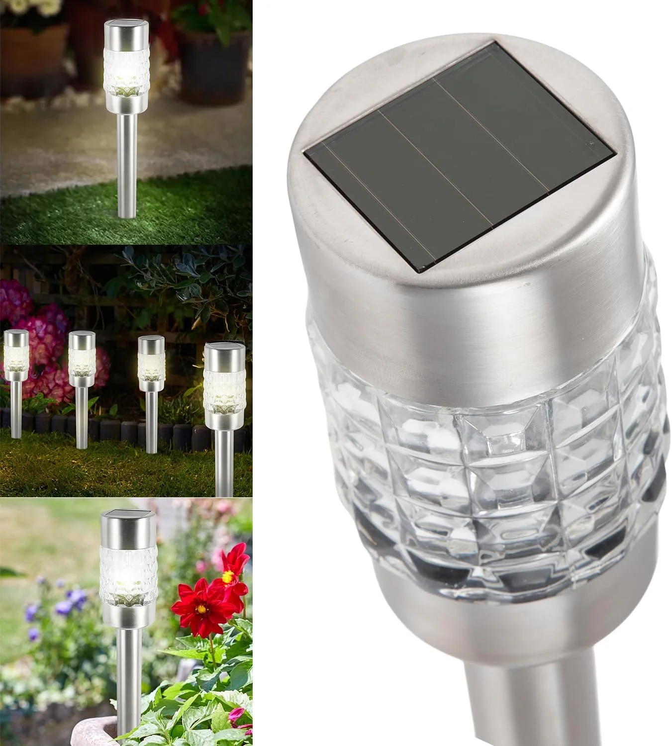 Giant Solar Bollard Stake Light Stainless Steel - Outdoor Garden Pathway LED Lighting - Image 5
