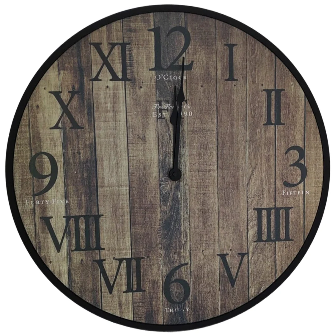 Grey Wooden Round Wall Clock – 20"