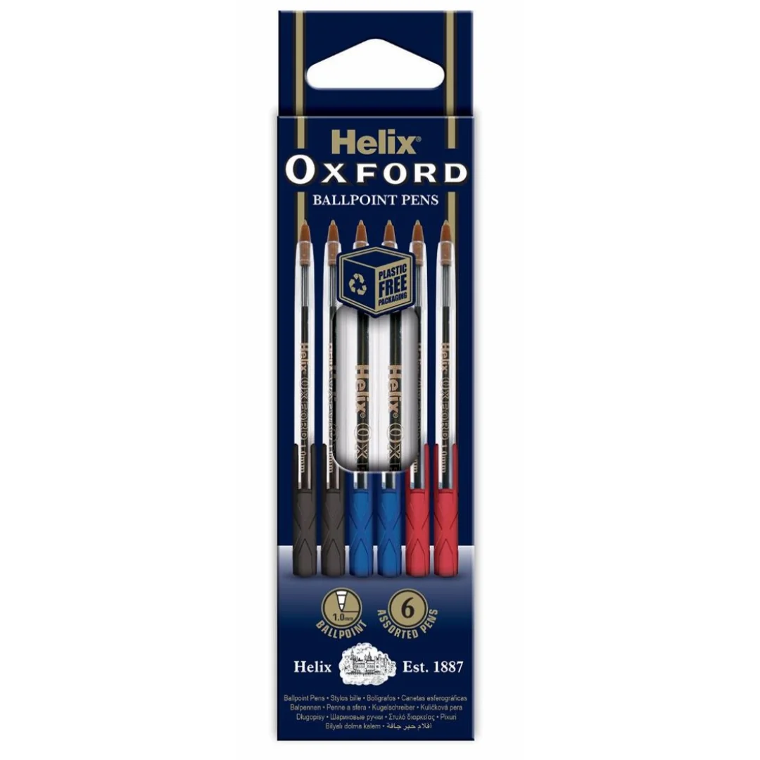 Helix Oxford 6PK Assorted Ballpoint Pens by Helix Oxford