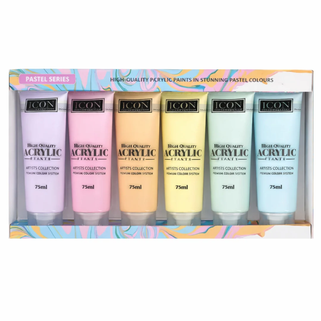 Icon 6 x 75ml Acrylic Paint Set – Pastel Colours