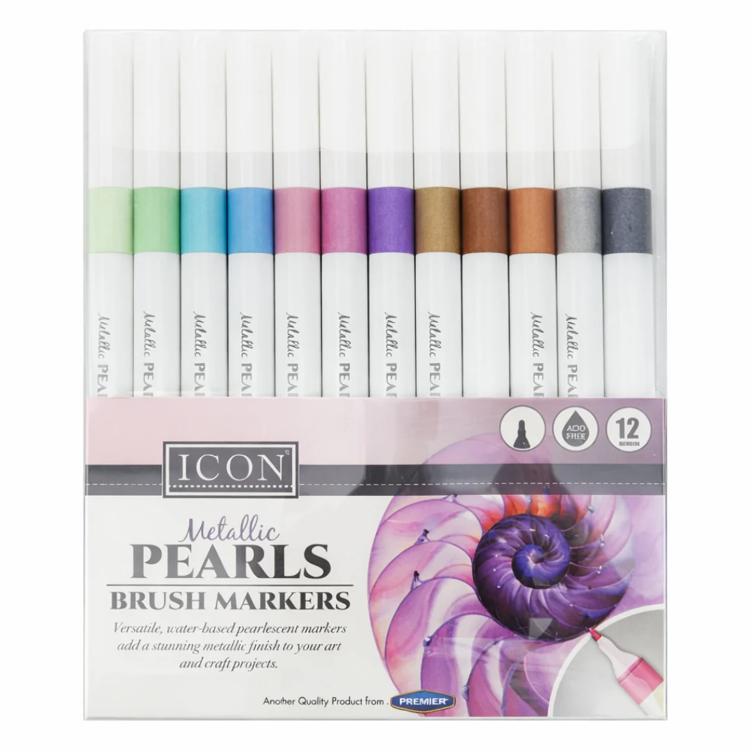 Icon Brush Markers Metallic Pearl - Pack of 12