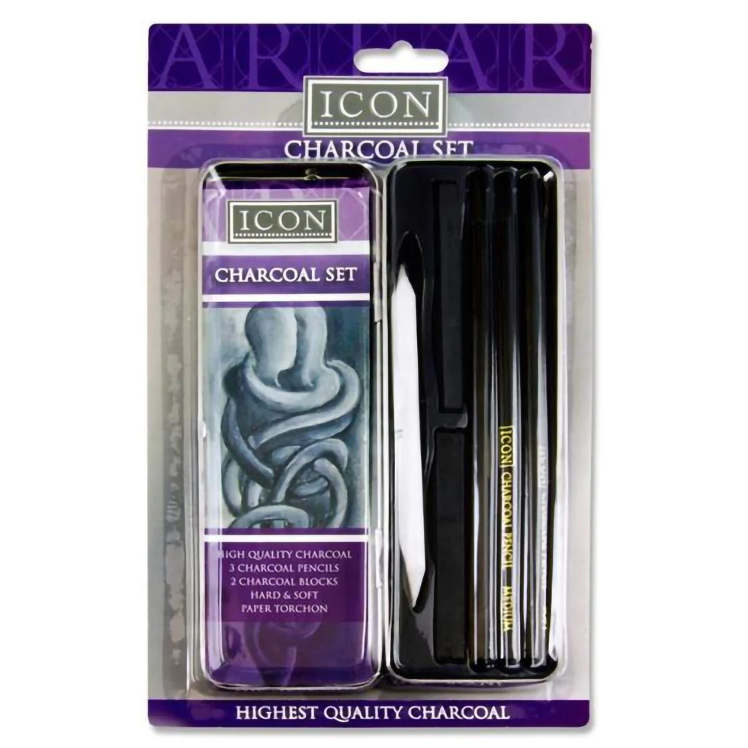 Icon Charcoal Drawing Set in Tin