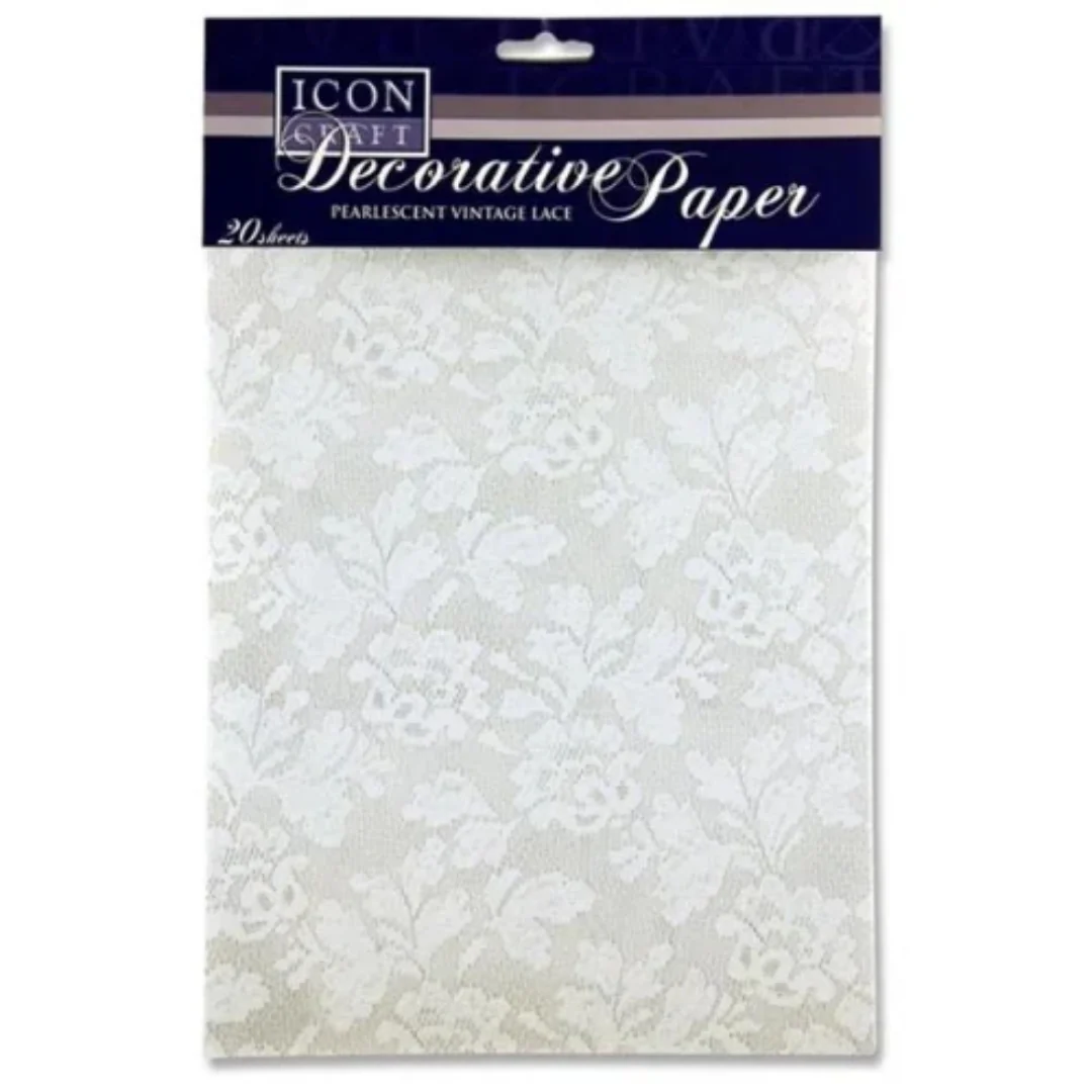 Icon Craft A4 Pearlescent Vintage Lace Paper – 20 Sheets
