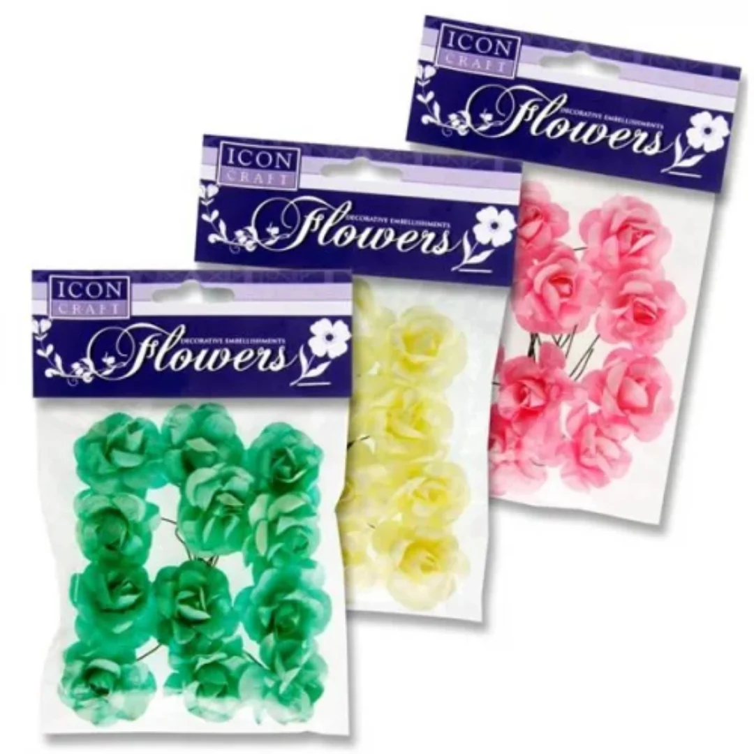 Icon Craft Assorted Paper Flowers Pack – 12 Pieces