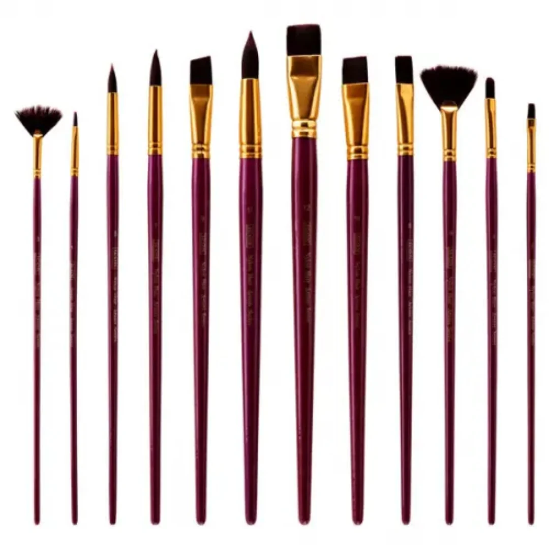 Icon Long Handle Paint Brush Set Firm Burgundy 12pcs - Image 2