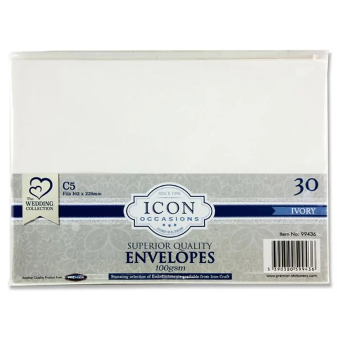 Icon Occasions C5 Ivory Envelopes – Pack of 30 (100gsm)