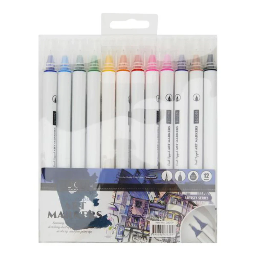 ICON Pack of 12 Dual Tipped Art Markers Assorted Colours