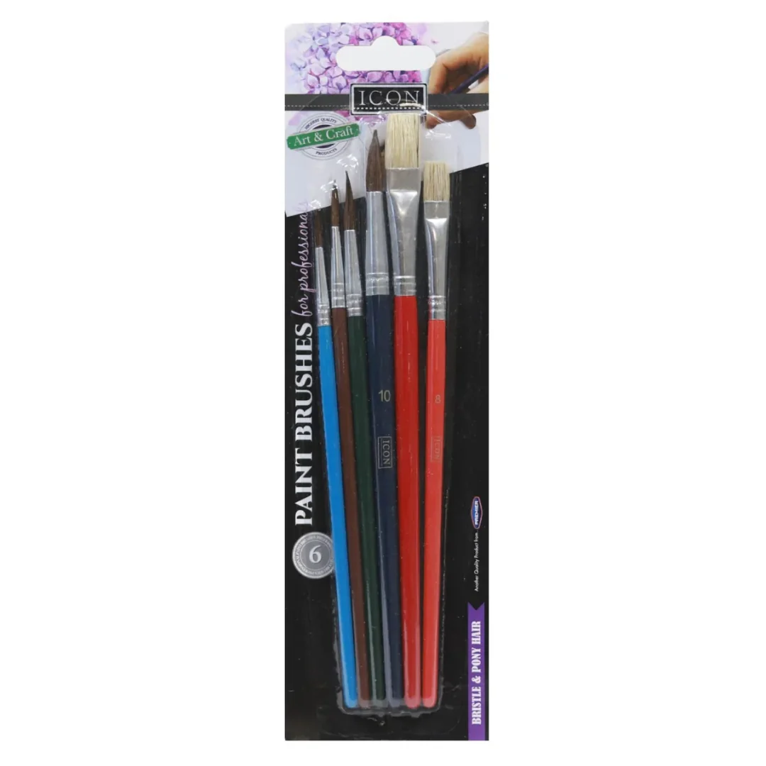 Icon Paint Brush Set Assorted Sizes Pack of 6
